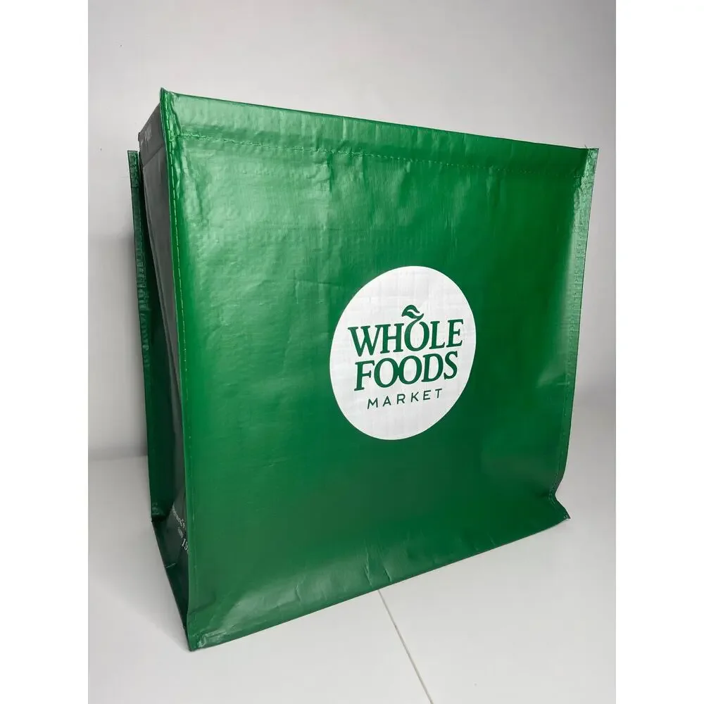 Set of 3 — Whole Foods Green Click N' Stay Collapsable Stand Up Grocery Tote Bag